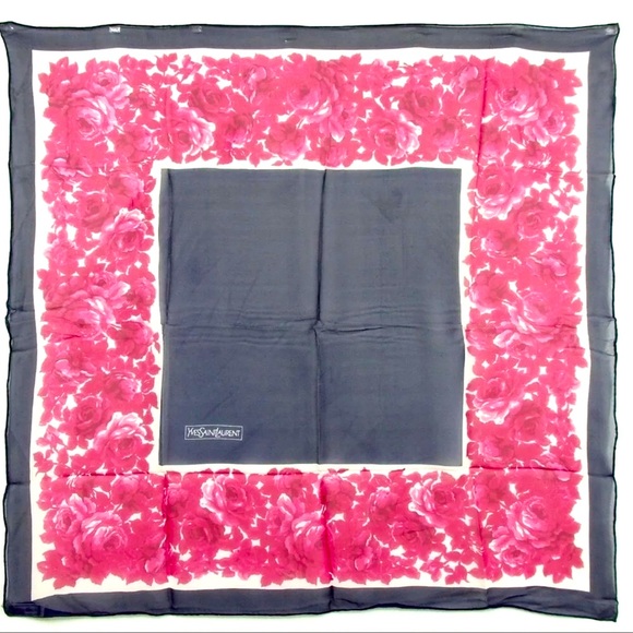Authentic YVES SAINT LAURENT Rose Pattern Scarf - Picture 2 of 5